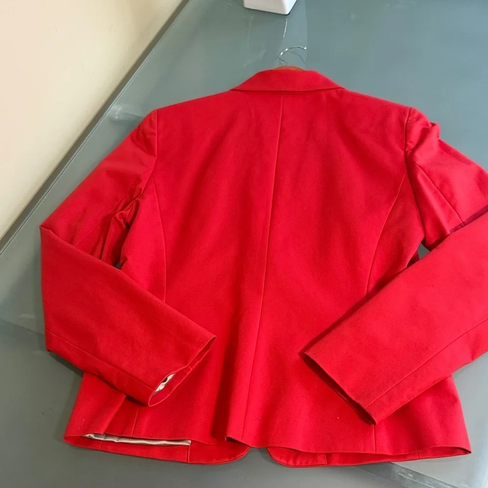 Tahari Red Blazer Tailored Cotton Blend Jacket Career Statement Blazer